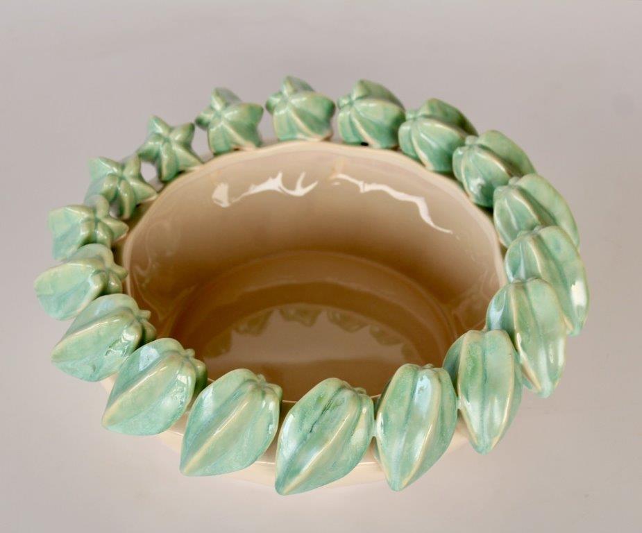 Round Cream & Turquoise Bowl